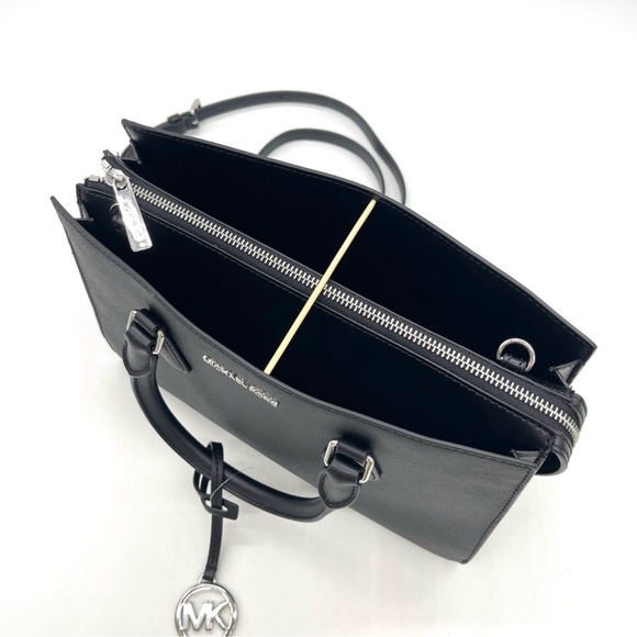 Michael Kors Sheila Medium Center Zip Satchel Bag Black - Picture 7 of 11